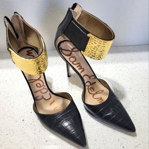 Sam Edelman Dustin Ankle Cuff Black Leather Pumps